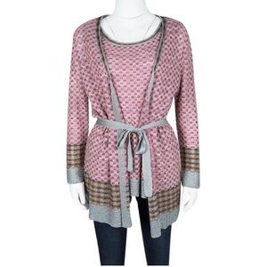 M by Missoni Lurex Knit Pink and Gray Metallic Belted Cardigan, Size 4